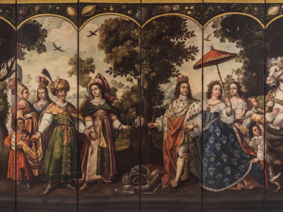 Juan Correa, “The Four Parts of the World” folding screen with ten sheets, 1700 -1730, oil on canvas, Museo Soumaya CDMX, Cuauhtémoc.